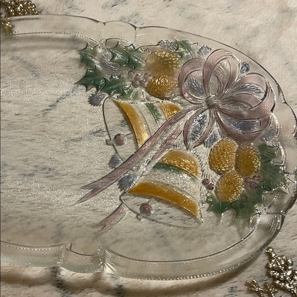Beautiful small tray glass multicolored 10” x 8” perfect 🎅⛄️🎄decoration - Picture 2 of 8
